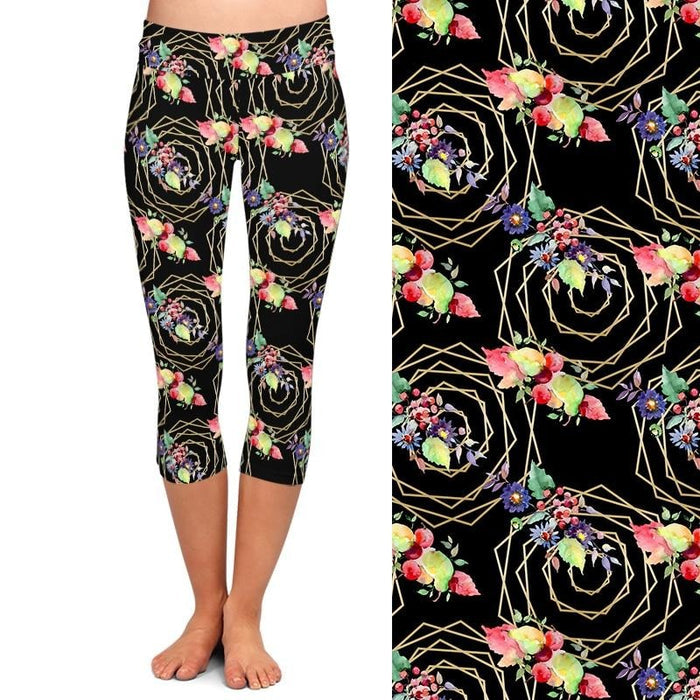 Ladies Fruit & Flower Bouquets Printed Capri Leggings