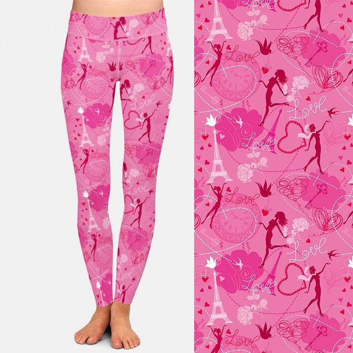 Ladies Girls & Hearts & Clothing Printed Leggings