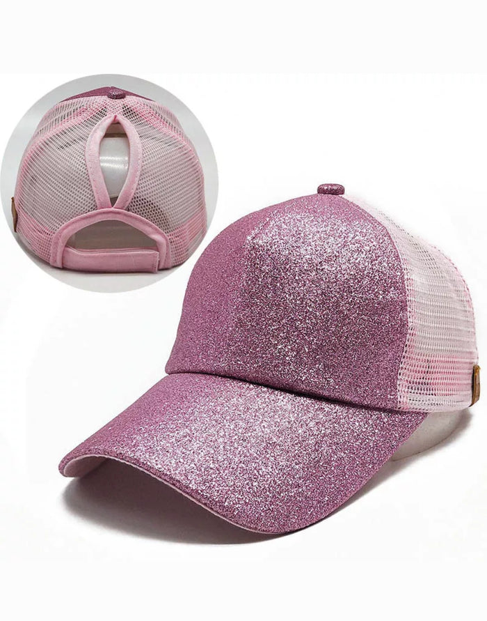 Ladies Glitter Ponytail Snapback Baseball Cap
