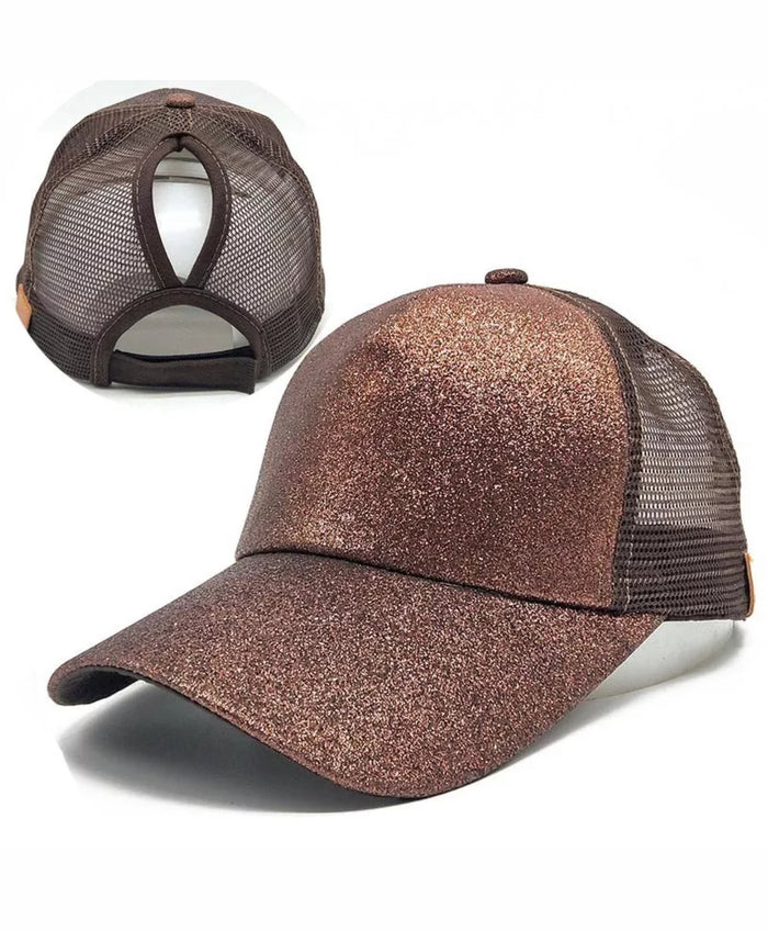 Ladies Glitter Ponytail Snapback Baseball Cap