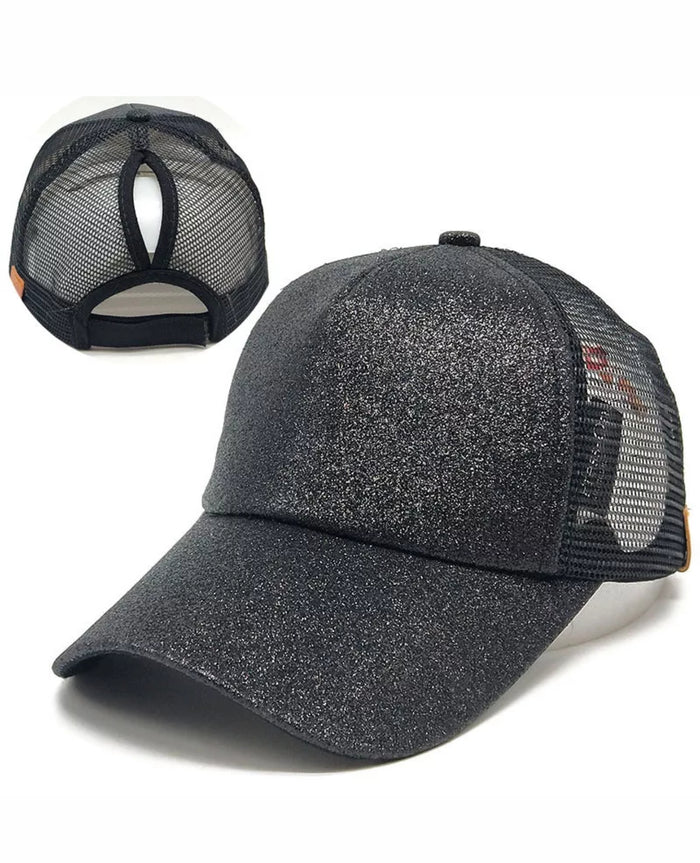 Ladies Glitter Ponytail Snapback Baseball Cap