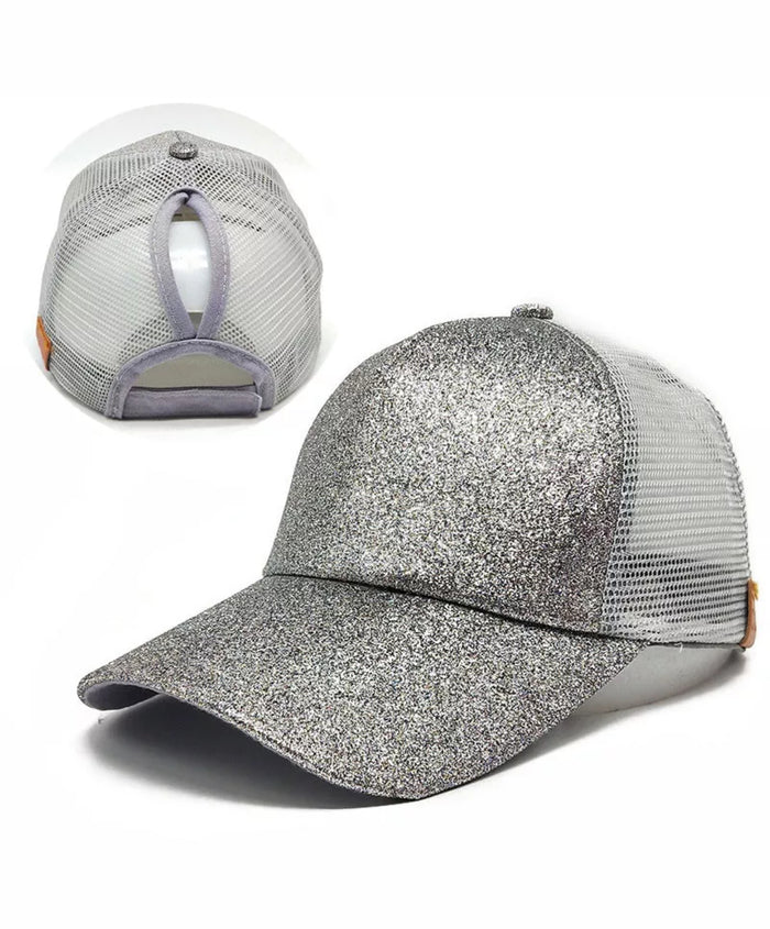 Ladies Glitter Ponytail Snapback Baseball Cap