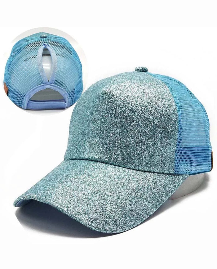 Ladies Glitter Ponytail Snapback Baseball Cap