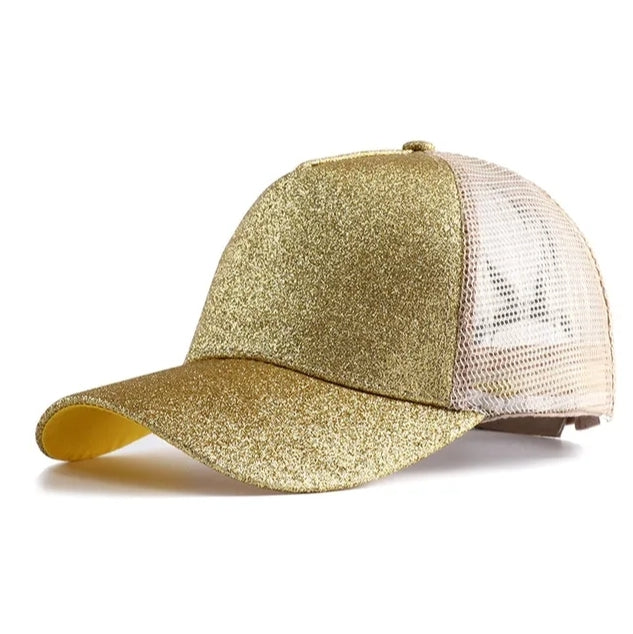 Ladies Glitter Ponytail Snapback Baseball Cap