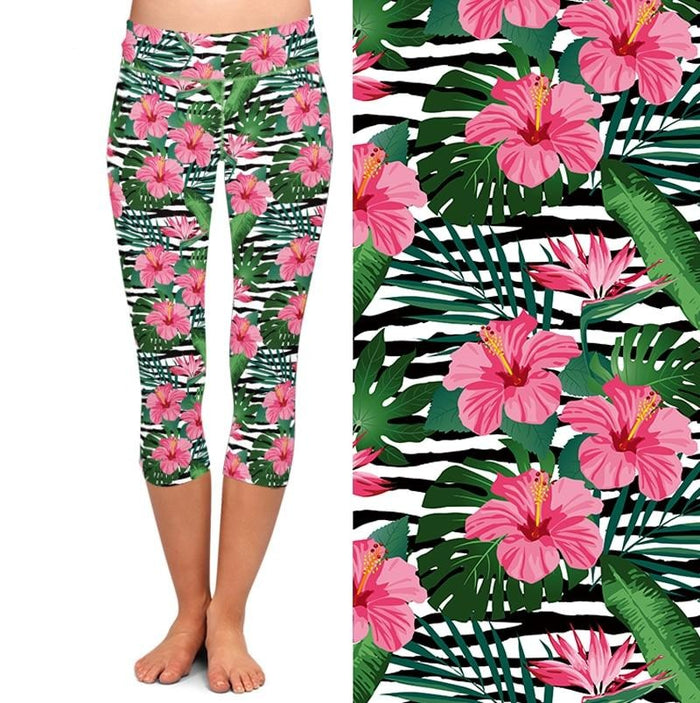 Ladies Gorgeous 3D Flowers Printed Capri Leggings