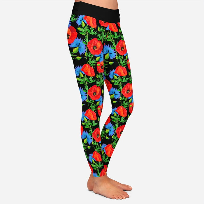 Ladies Gorgeous 3D Poppies Printed Leggings