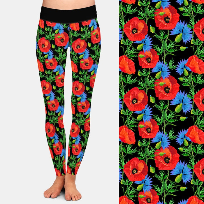 Ladies Gorgeous 3D Poppies Printed Leggings