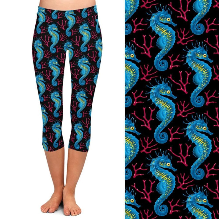 Ladies Gorgeous Blue Seahorse Capri Leggings