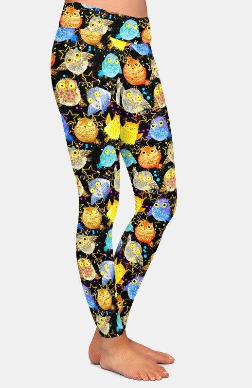 Ladies Gorgeous Colourful Owls Printed Leggings