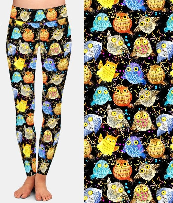 Ladies Gorgeous Colourful Owls Printed Leggings