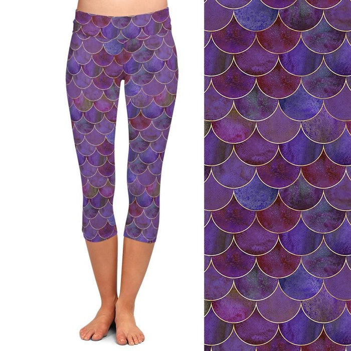 Ladies Gorgeous Pastel Fish Scales Printed Capri Leggings