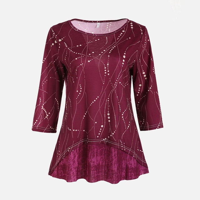 Ladies Gorgeous Print O-Neck 3/4 Sleeve Tops