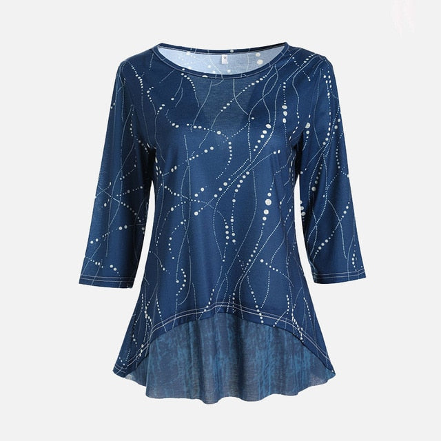 Ladies Gorgeous Print O-Neck 3/4 Sleeve Tops