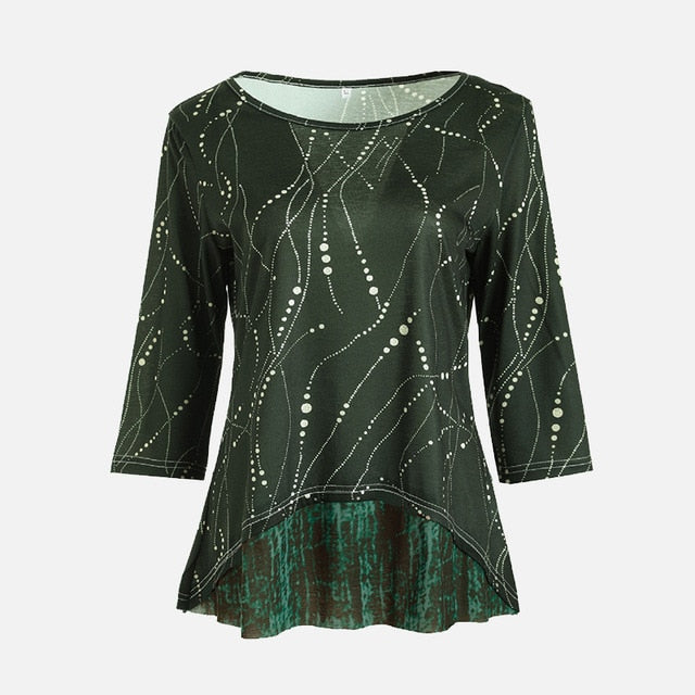 Ladies Gorgeous Print O-Neck 3/4 Sleeve Tops