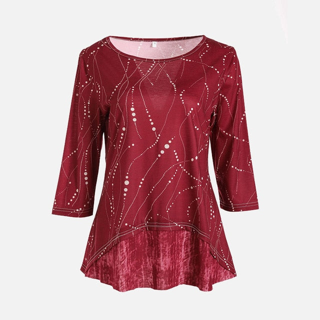 Ladies Gorgeous Print O-Neck 3/4 Sleeve Tops