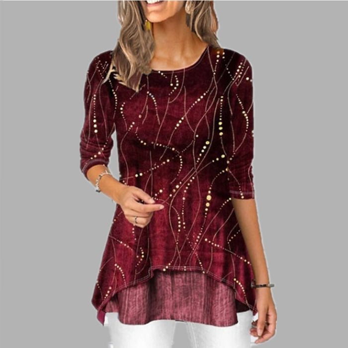 Ladies Gorgeous Print O-Neck 3/4 Sleeve Tops