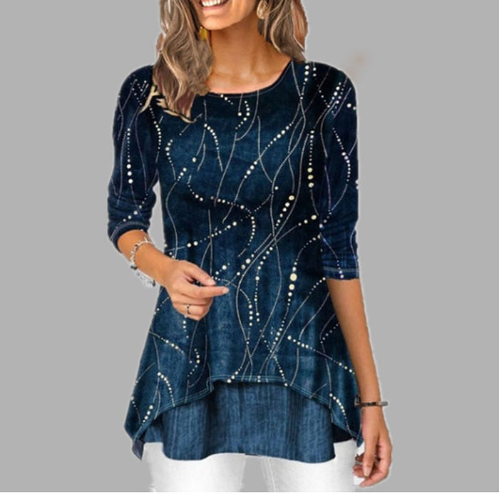 Ladies Gorgeous Print O-Neck 3/4 Sleeve Tops