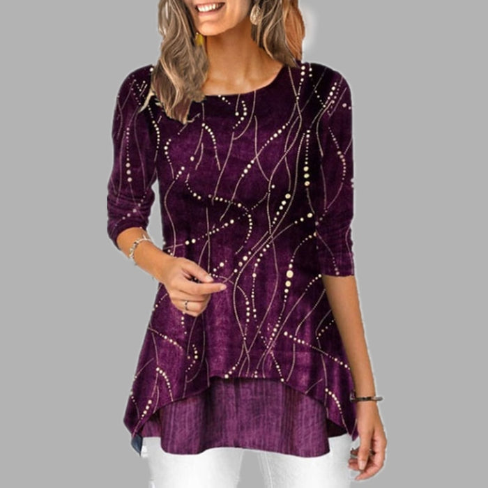 Ladies Gorgeous Print O-Neck 3/4 Sleeve Tops