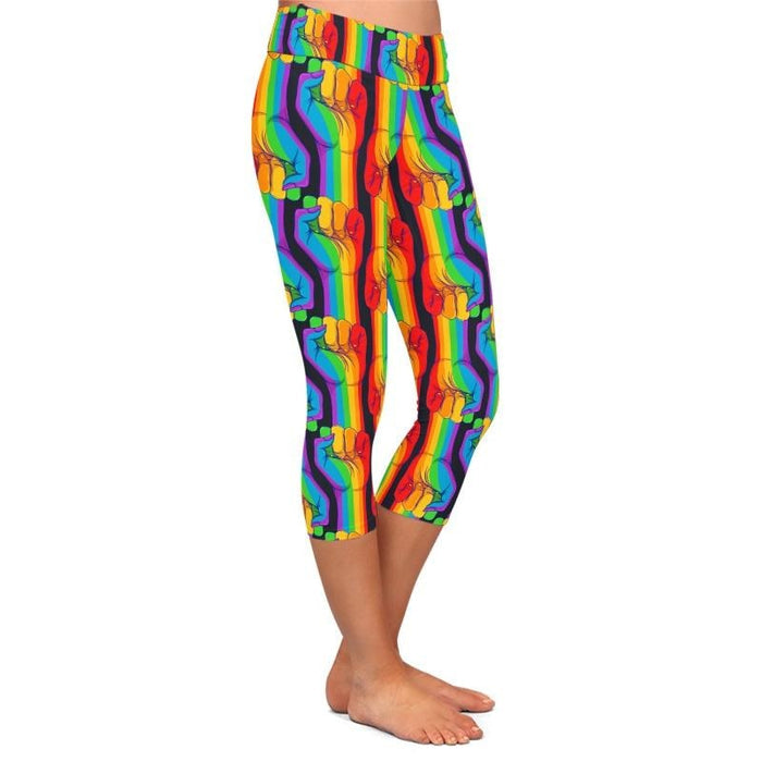 Ladies Gorgeous Rainbow Hands Printed Capri Leggings