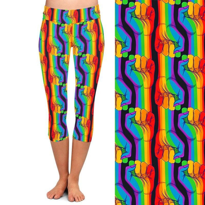 Ladies Gorgeous Rainbow Hands Printed Capri Leggings