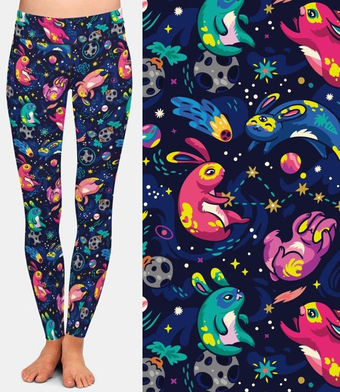 Ladies Gorgeous Space Bunnies Soft Printed Leggings