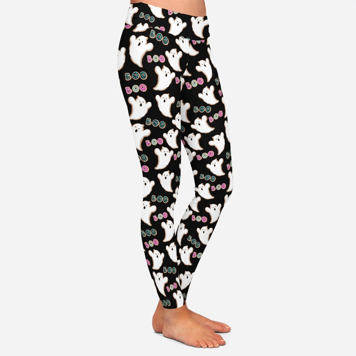 Ladies Halloween Ghosts & Boo Text Printed Leggings