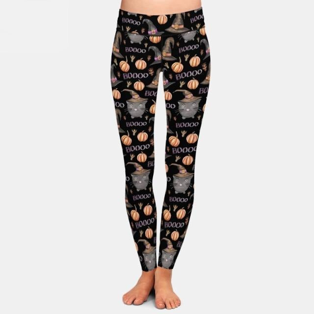 Ladies Halloween Ghosts & Boo Text Printed Leggings