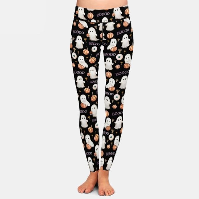 Ladies Halloween Ghosts & Boo Text Printed Leggings
