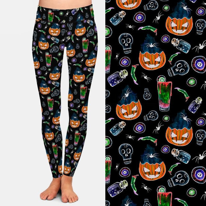 Ladies Halloween Pumpkins & Magic Potions Printed Leggings