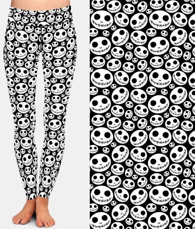 Ladies Halloween Skeleton Faces Printed Leggings