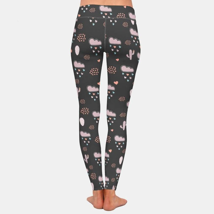 Ladies Hearts & Clouds Raining With Hearts Printed Leggings