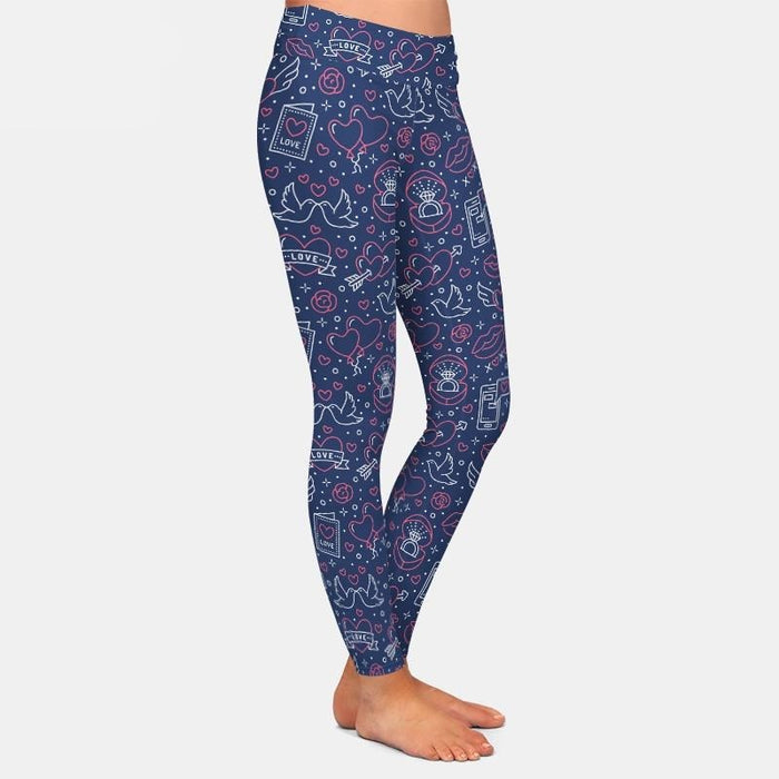 Ladies Hearts, Love & Kisses Printed Leggings