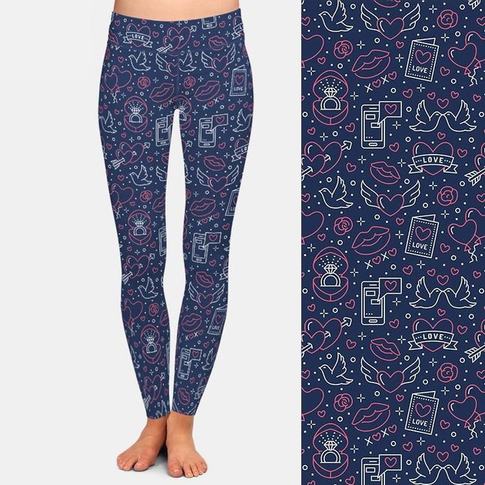 Ladies Hearts, Love & Kisses Printed Leggings