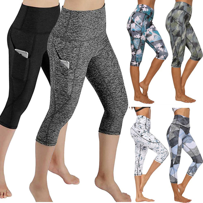 Ladies High Waist Yoga Capri Pants with Pocket