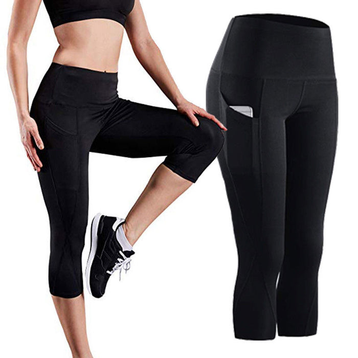 Ladies High Waist Yoga Capri Pants with Pocket