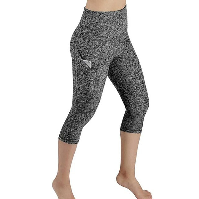 Ladies High Waist Yoga Capri Pants with Pocket