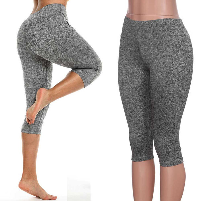 Ladies High Waist Yoga Capri Pants with Pocket