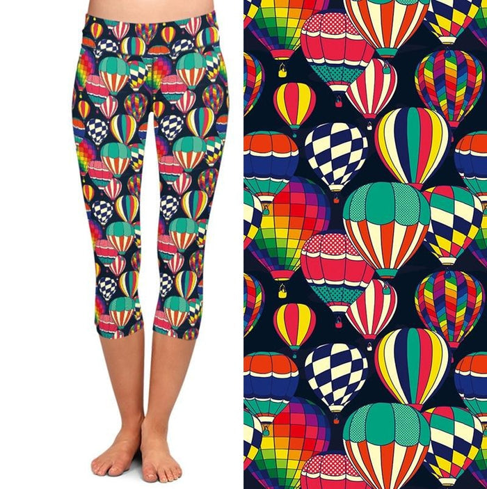Ladies Hot Air Balloons Printed Capri Leggings