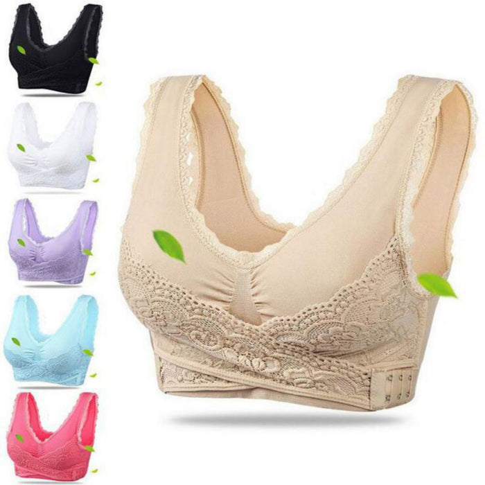 Ladies Lace Solid Colour Cross Over Side Clasps Comfortable Bra