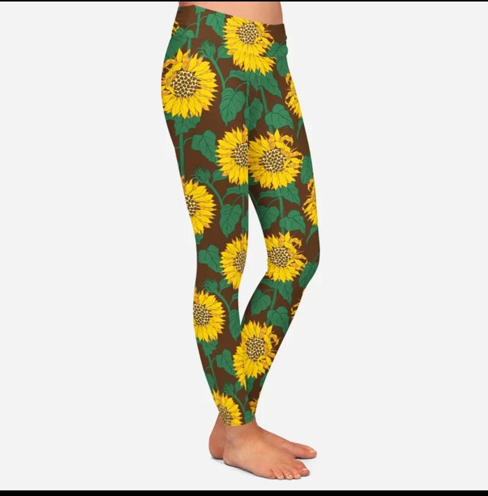Ladies Large Sunflowers Printed Leggings
