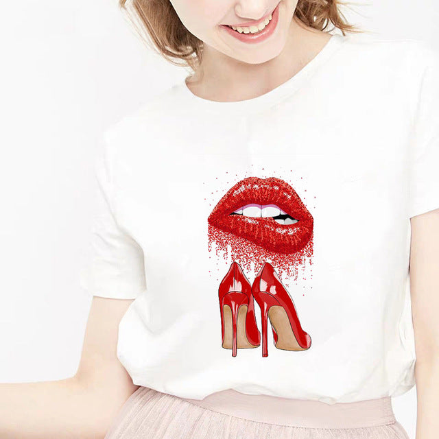 Ladies Love Of Lipstick Printed T-shirt