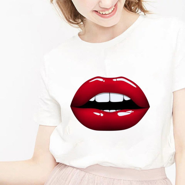 Ladies Love Of Lipstick Printed T-shirt