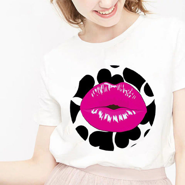 Ladies Love Of Lipstick Printed T-shirt