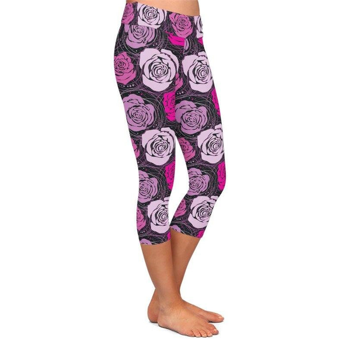 Ladies Lovely Rose Printed Capri Leggings