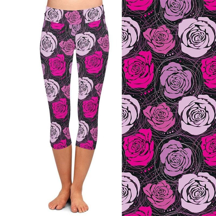 Ladies Lovely Rose Printed Capri Leggings