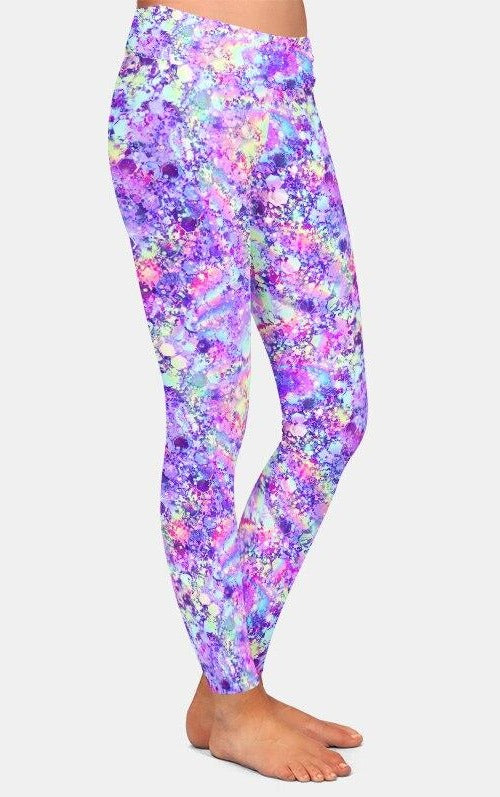 Ladies Luminous Glitter Printed Brushed Leggings