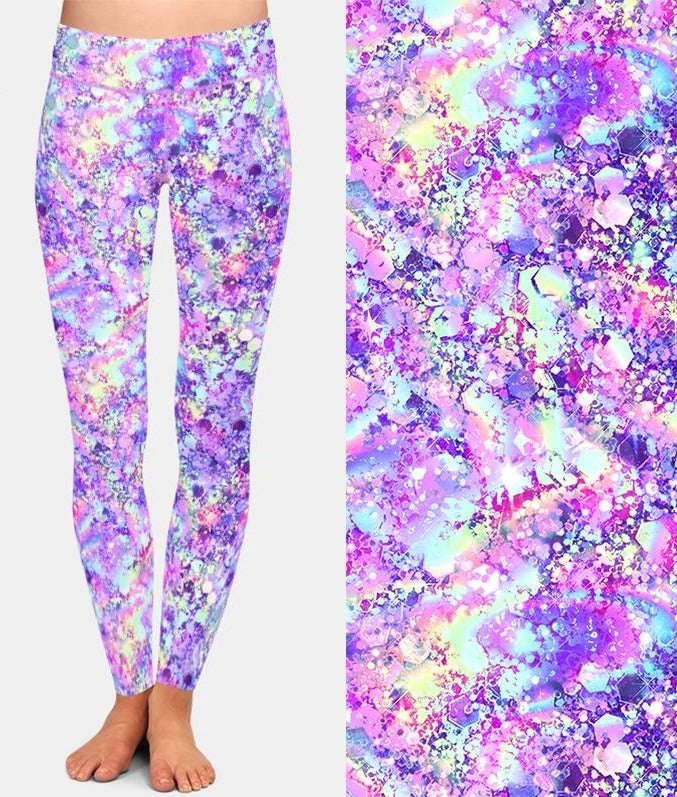 Ladies Luminous Glitter Printed Brushed Leggings