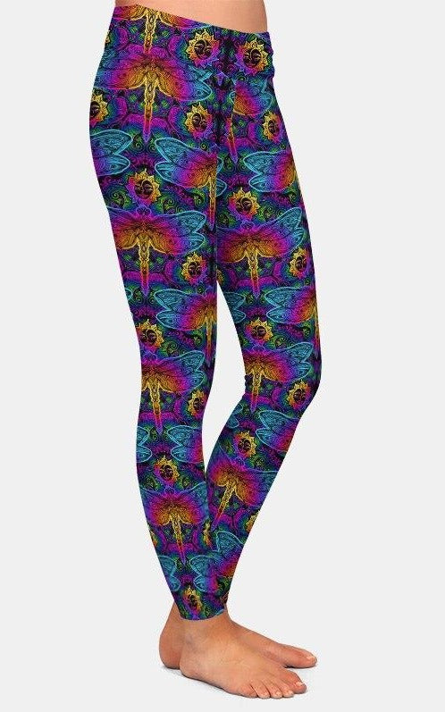 Ladies Mandala Elements Of Paisley And Dragonfly Printed Leggings