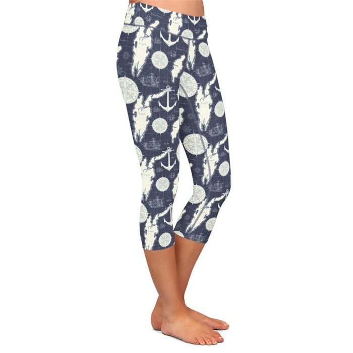 Ladies Maps & Compasses Printed Capri Leggings