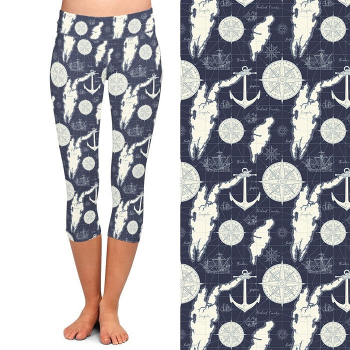Ladies Maps & Compasses Printed Capri Leggings